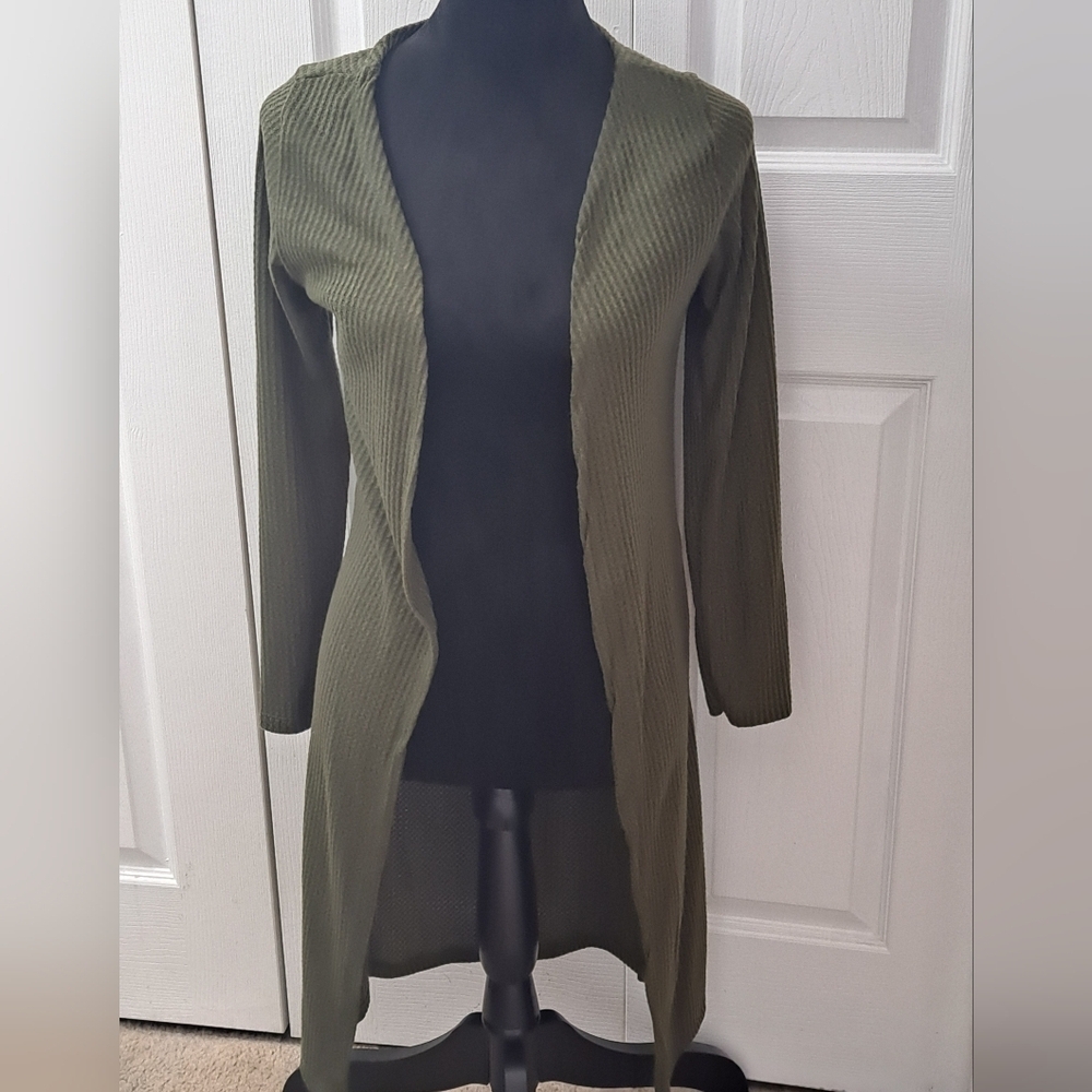Love Olive Green Open Duster/ Cardigan  Size L